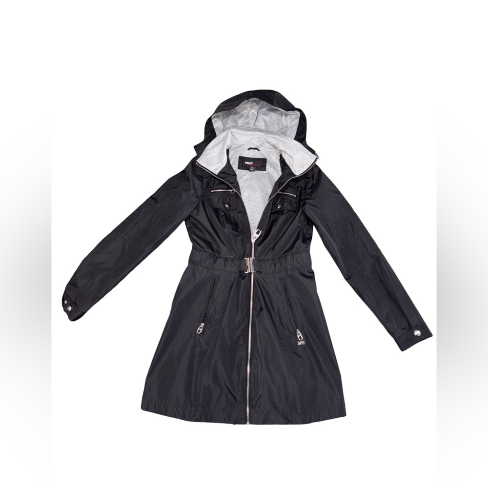 M60 Miss Sixty Black Hooded Trench Coat Jacket Belted Size S - Picture 3 of 14
